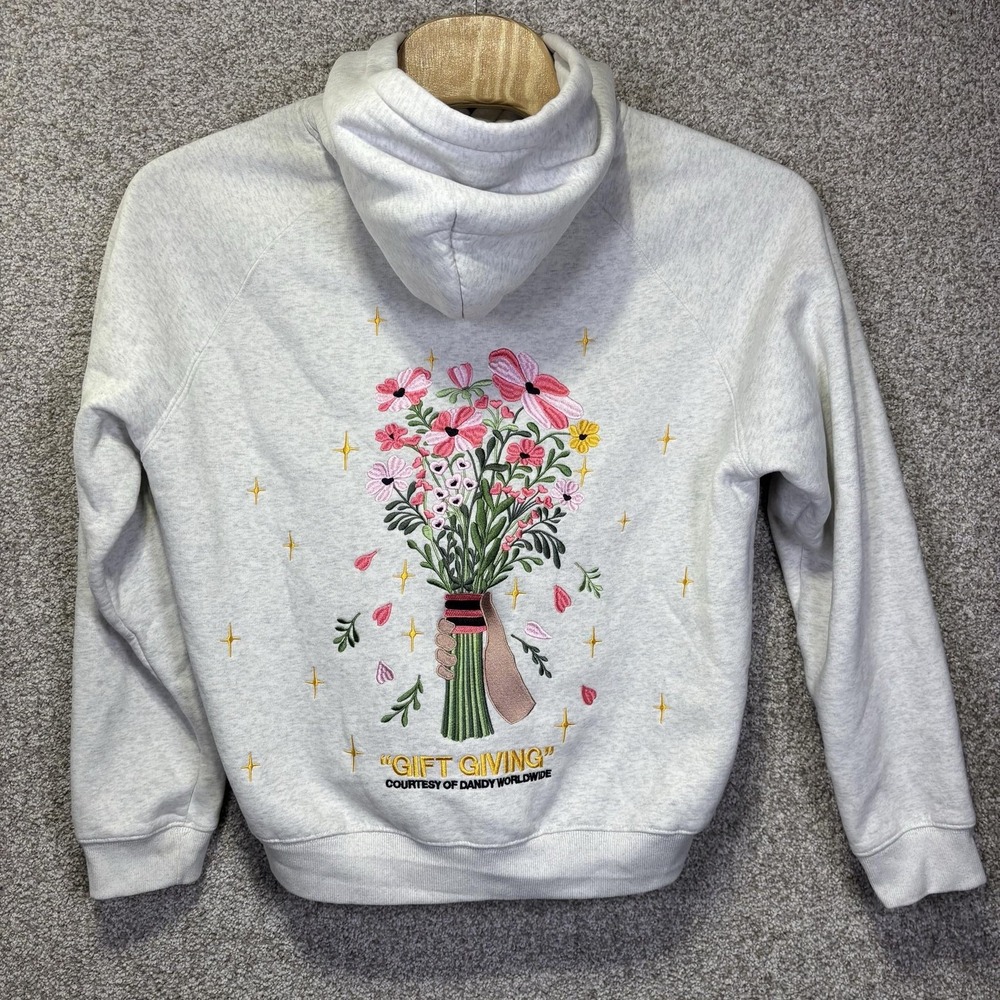 Dandy Worldwide Hoodie Mens Large Gray Fleece Pullover Gift Giving Floral